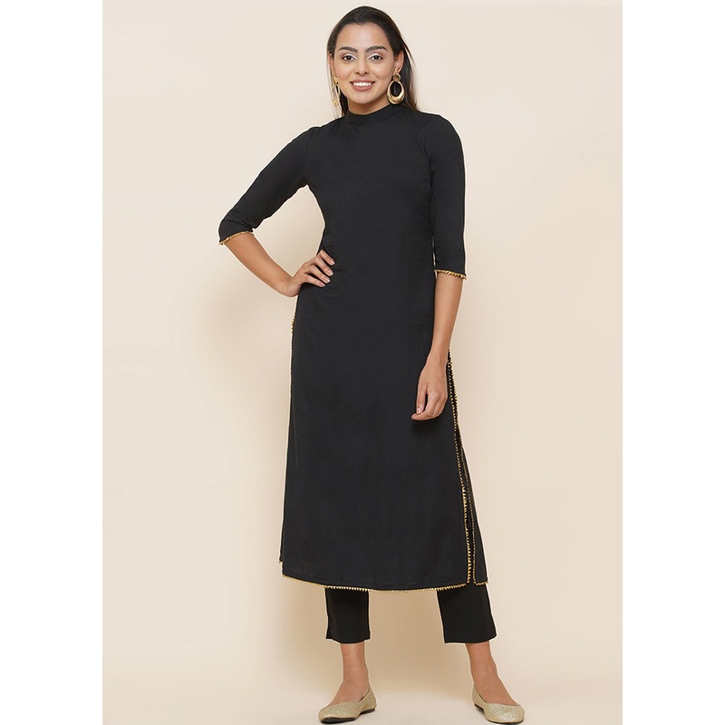 2 Pc Black Embellished Kurti Set - JD986590254