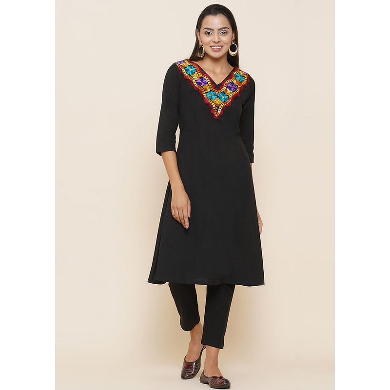 2 Pc Black Embellished Kurti Set - JD986590257