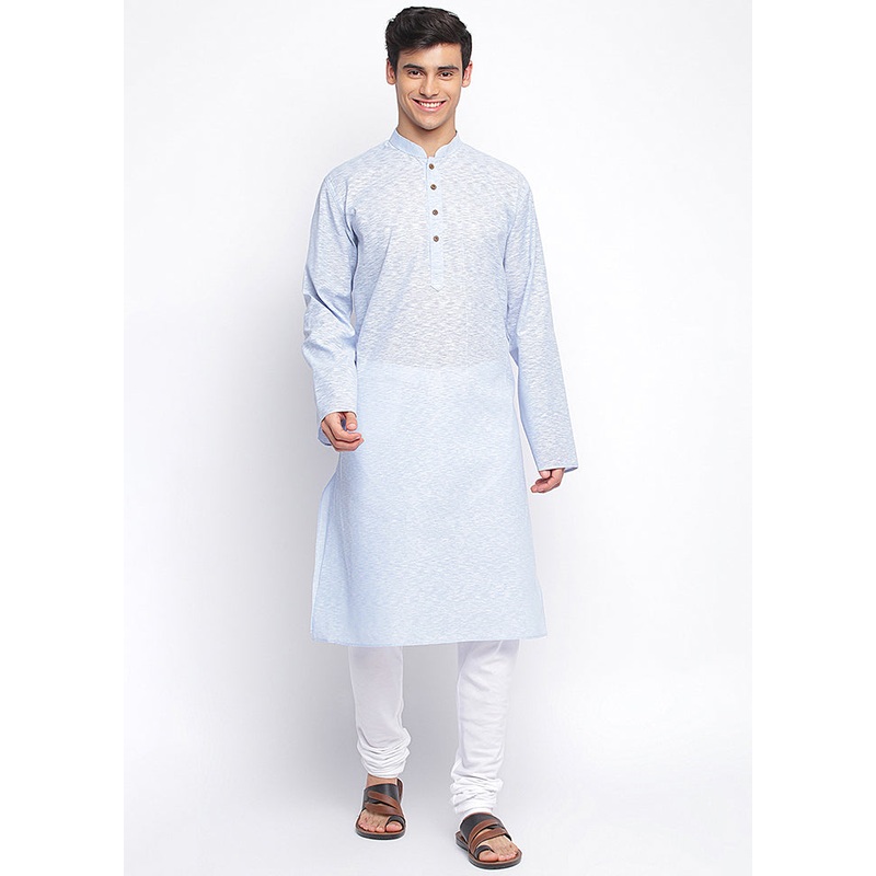 2 Pc Blue Woven Cotton Kurta Pajama Set - JD986590114