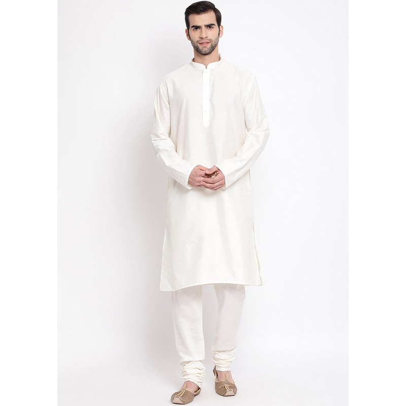 2 Pc Cream Viscose Kurta Pajama Set - JD986590181