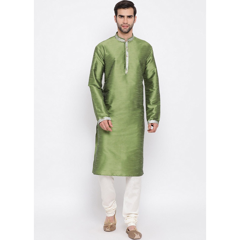2 Pc Green Cotton Kurta Pajama Set - JD986590179