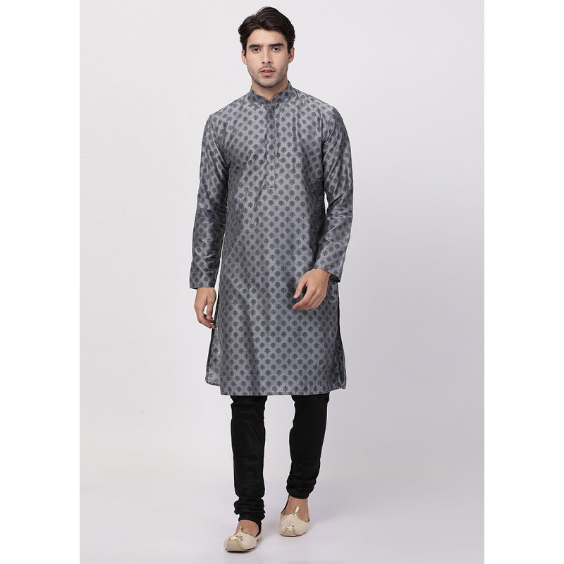 2 Pc Grey Cotton Kurta Pajama Set - JD986590186