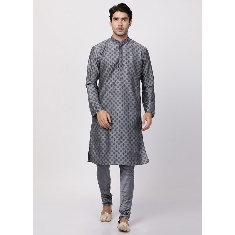 2 Pc Grey Cotton Kurta Pajama Set - JD986590187