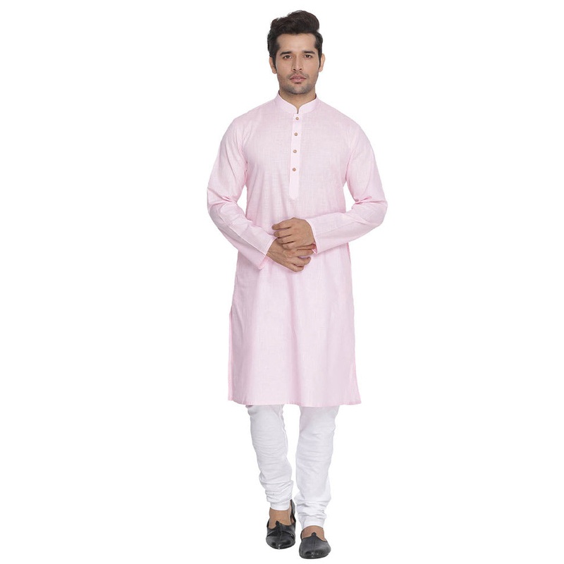 2 Pc Light Pink Cotton Kurta With White Churidar - JD986590173