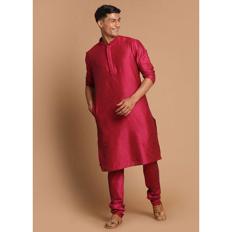 2 Pc Magenta Cotton Kurta Pajama Set - JD986590182