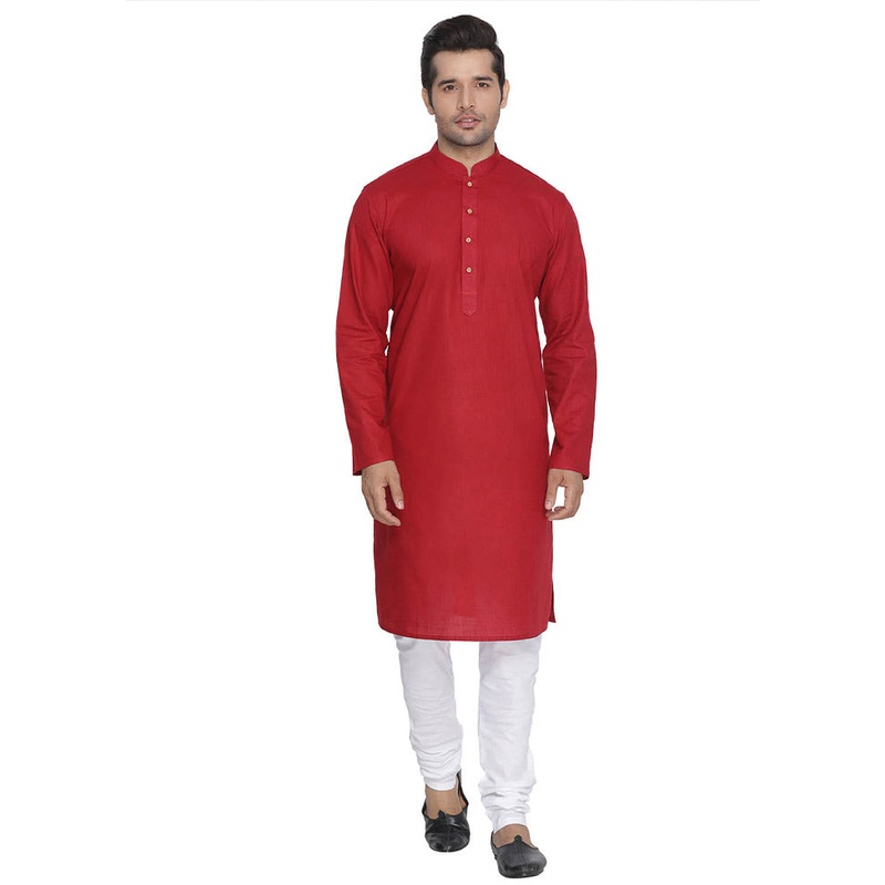 2 Pc Maroon Cotton Kurta With White Churidar - JD986590164