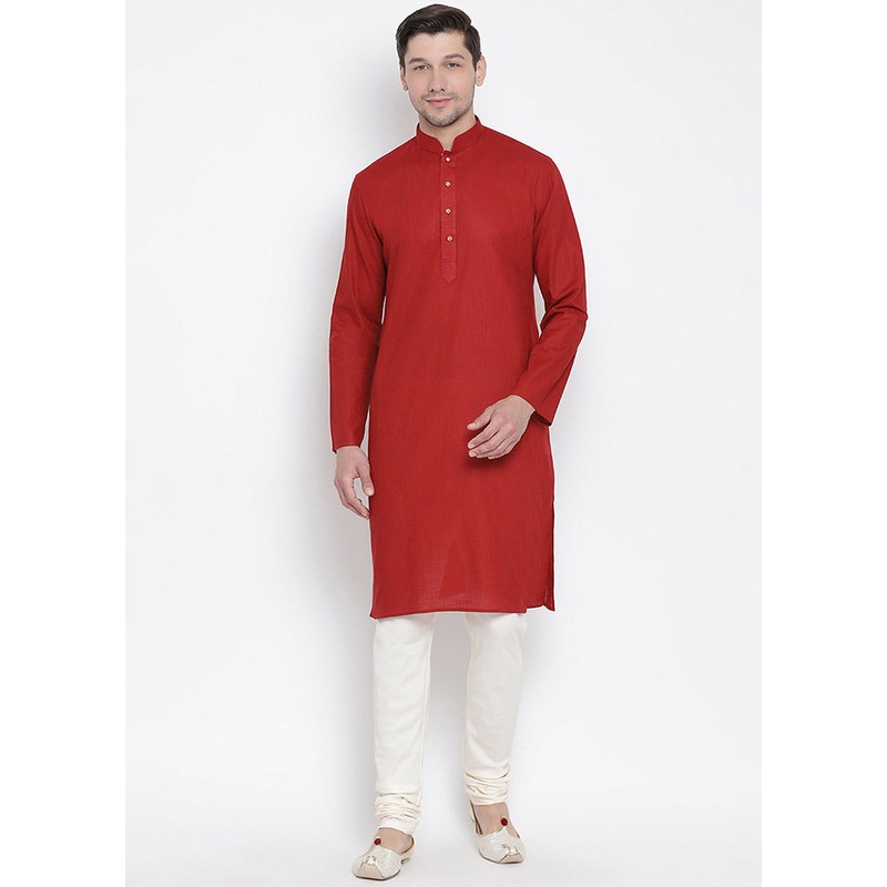 2 Pc Maroon Cotton Kurta With White Churidar - JD986590165