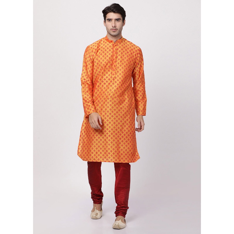 2 Pc Orange Cotton Kurta Pajama Set - JD986590188