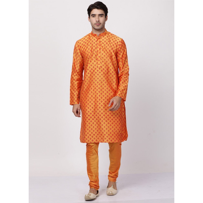 2 Pc Orange Cotton Kurta Pajama Set - JD986590189