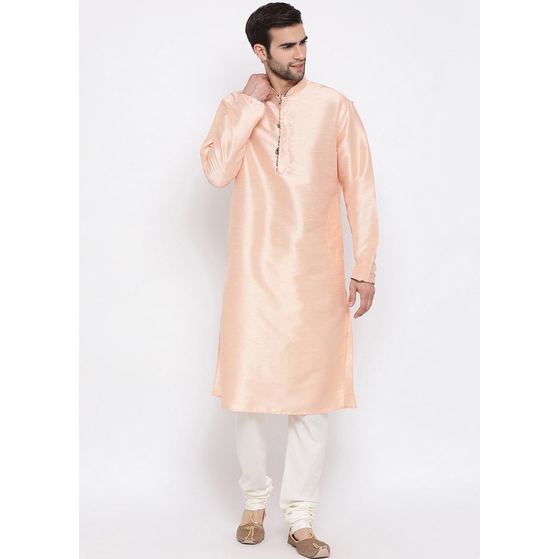 2 Pc Peach Cotton Kurta Pajama Set - JD986590180