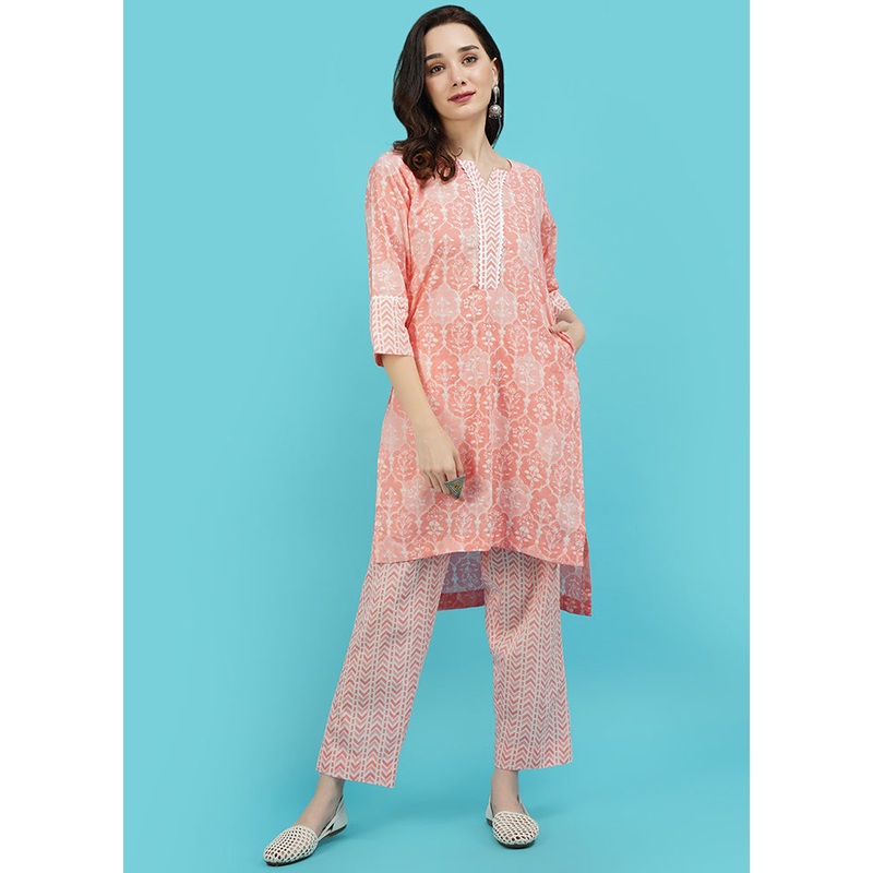 2 Pc Pink Cotton Printed Kurti Set - JD986590269