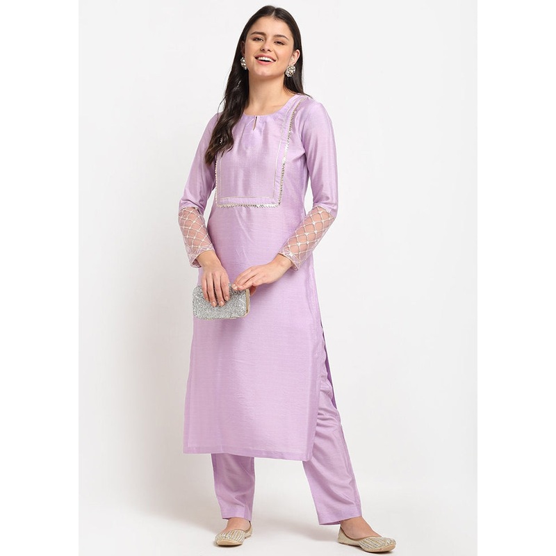 2 Pc Purple Straight Cotton Kurti Set - JD986590251