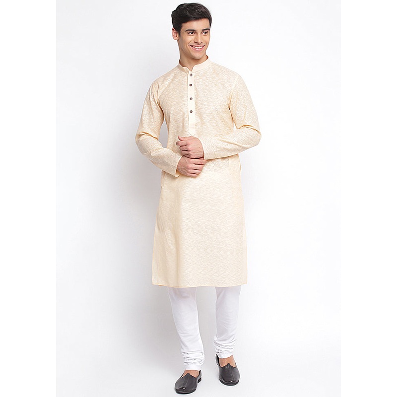 2 Pc Rust Woven Cotton Kurta Pajama Set - JD986590113
