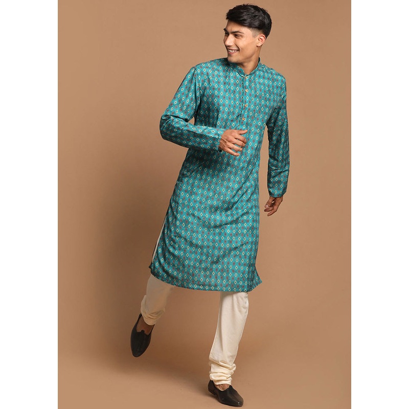 2 Pc Sky Blue Cotton Kurta Pajama Set - JD986590200