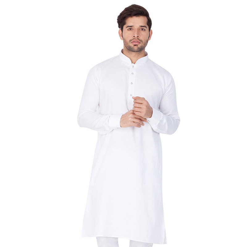 2 Pc White Cotton Kurta Pajama Set - JD986590178