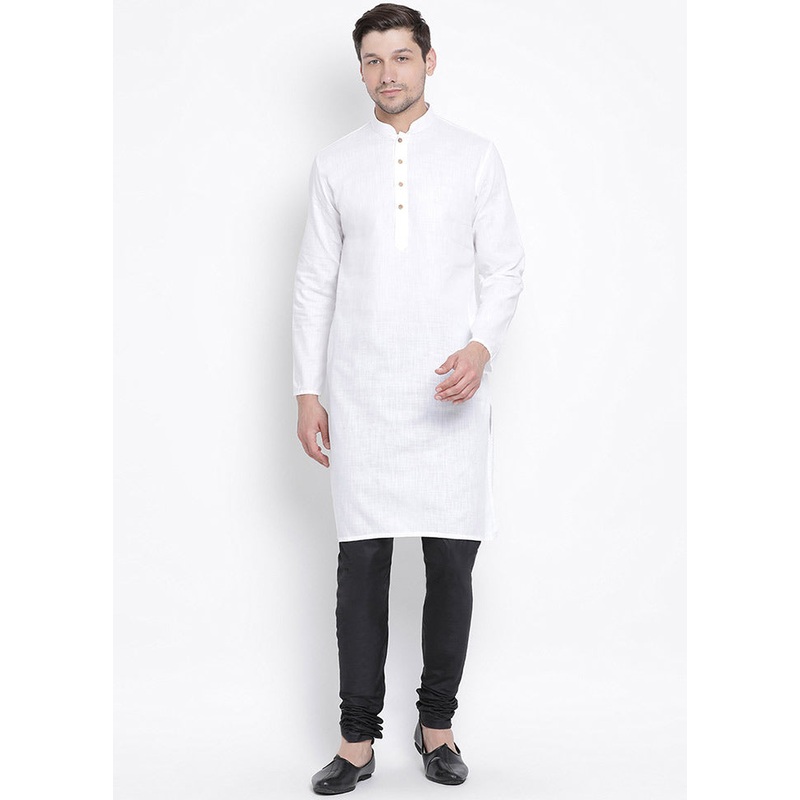 2 Pc White Cotton Kurta Pajama Set - JD986590194