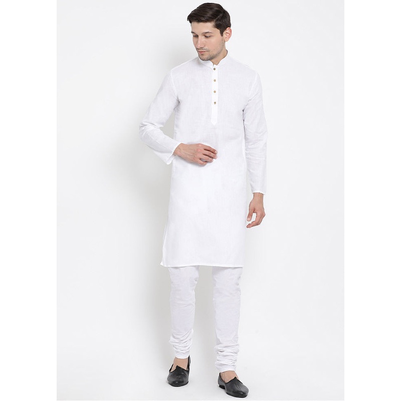 2 Pc White Cotton Kurta Pajama Set - JD986590195