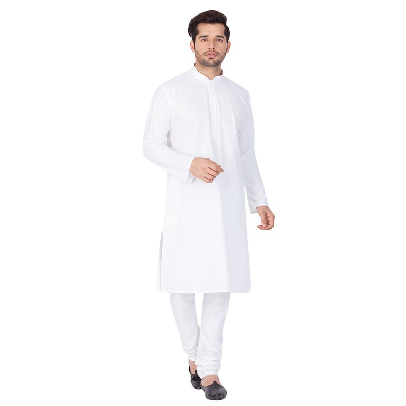2 Pc White Cotton Kurta Pajama Set - JD986590197