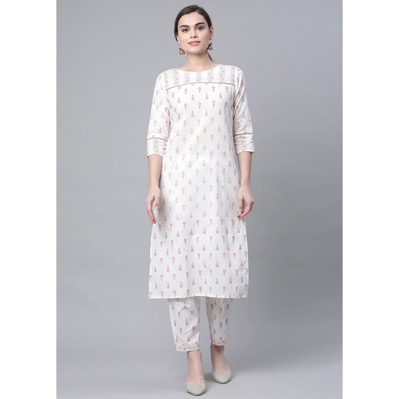 2 Pc White Cotton Straight Kurti Set - JD986590222