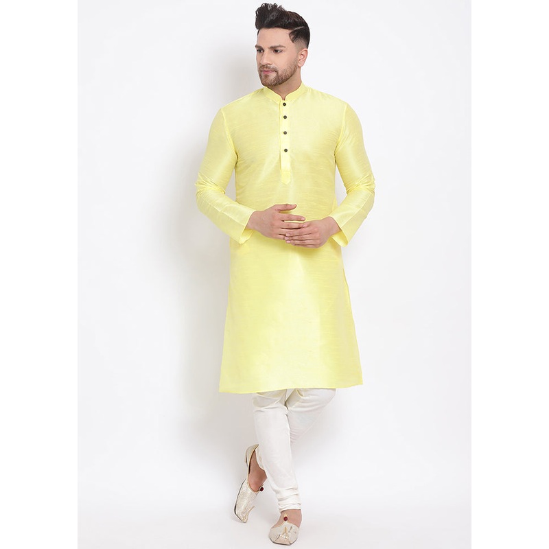 2 Pc White Solid Silk Kurta Pajama Set - JD986590092