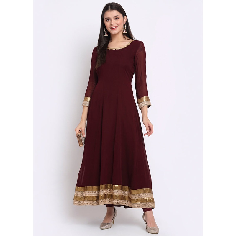 2 Pc Wine Anarkali Readymade Georgette Kurti Set - JD986590249