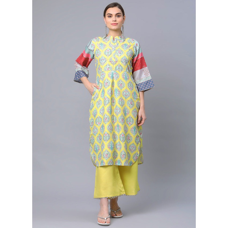 2 Pc Yellow Cotton Anarkali Kurti Set - JD986590219