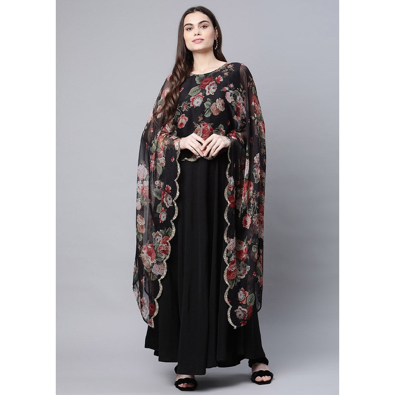 Black Readymade Silk Woven Kurti - JD986590278