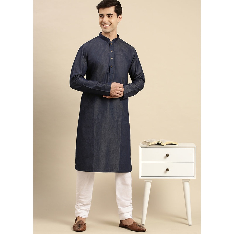 Blue Cotton Kurta And Pajama Set - JD986590142