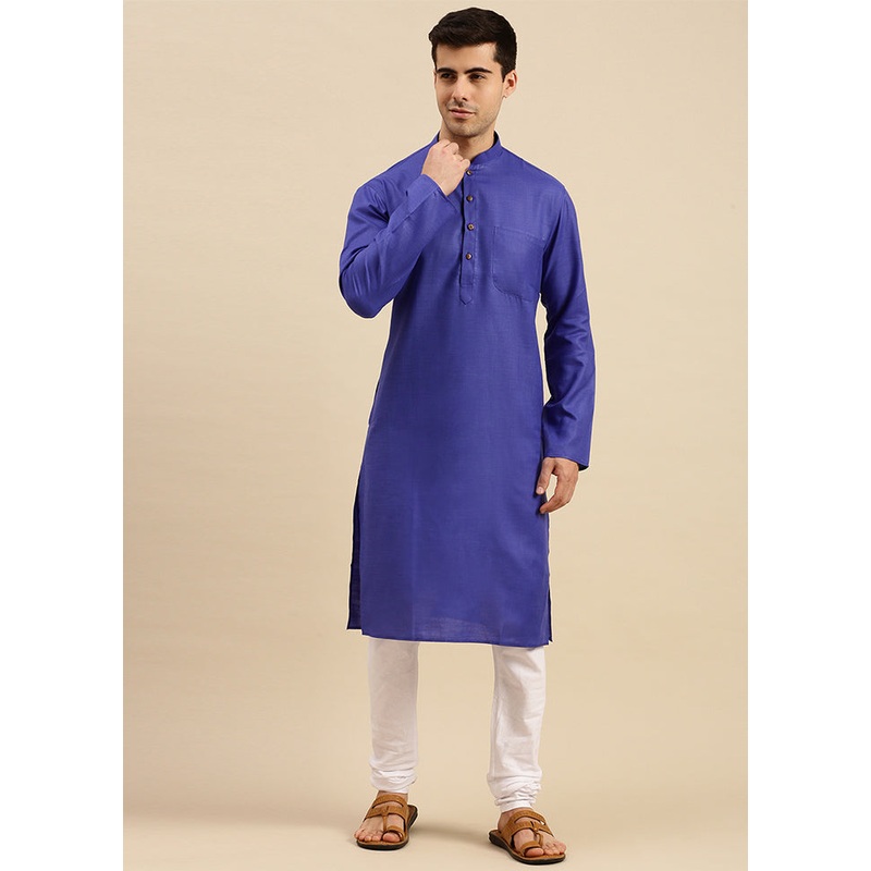 Blue Cotton Kurta And Pajama Set - JD986590145