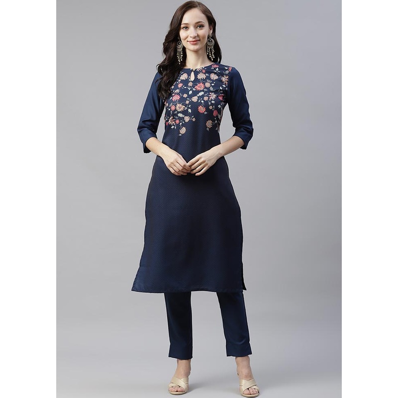 Blue Rayon Kurti With Digital Printed Work - JD986590241
