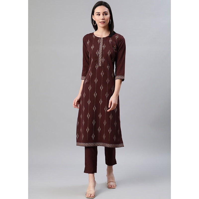Brown Readymade Rayon Foil Print Kurti - JD986590207