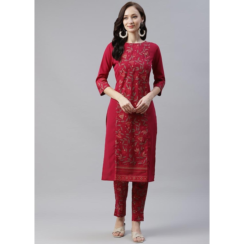 Dark Pink Silk Kurti With Foil Printed Work - JD986590236