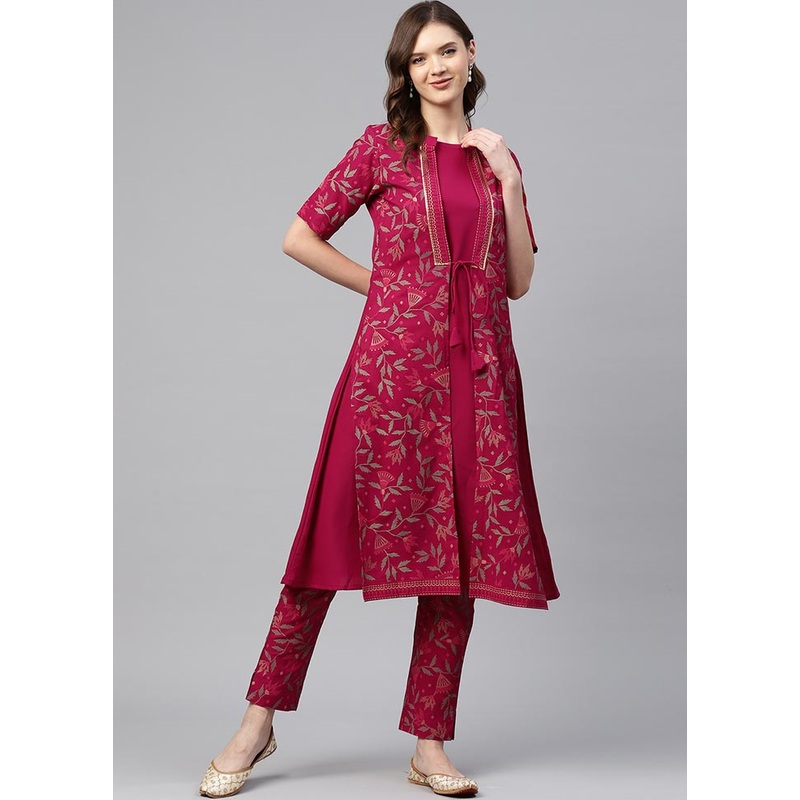 Dark Pink Silk Kurti With Foil Printed Work - JD986590237