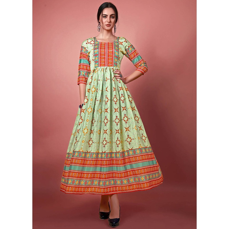 Light Green Readymade Chinon Kurti - JD986590273