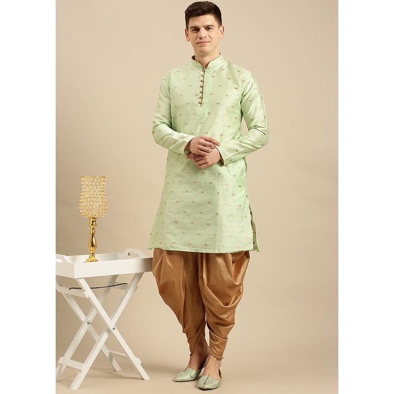 Light Green Silk Kurta And Pajama Set - JD986590141