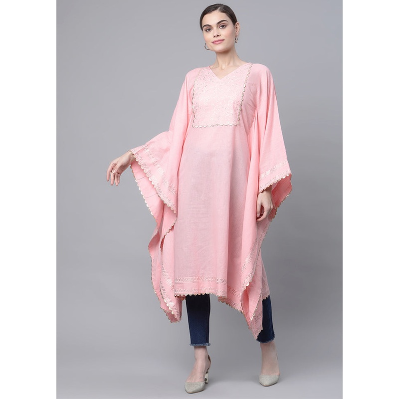 Light Pink Readymade Cotton Printed Kaftan - JD986590233