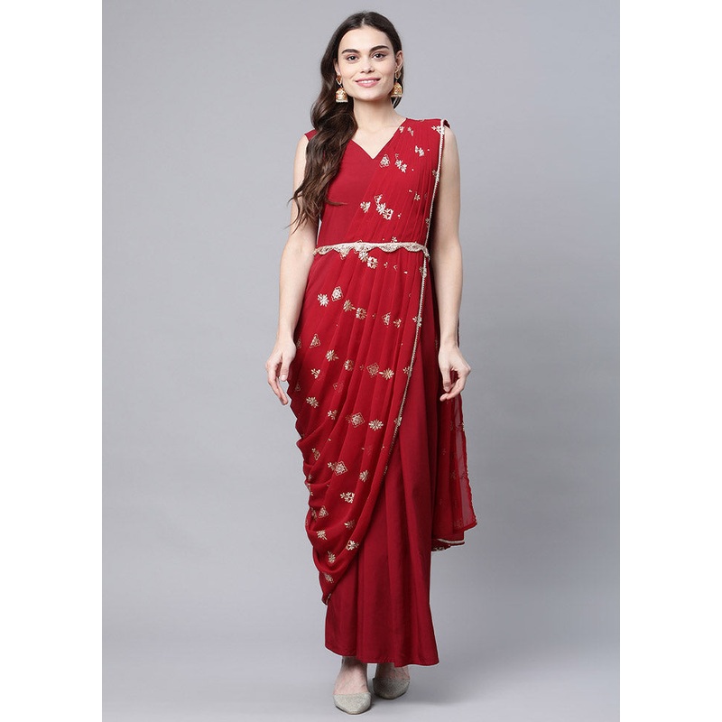 Maroon Readymade Silk Woven Kurti - JD986590277