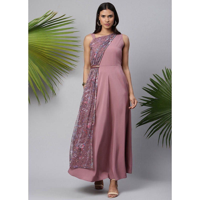 Mauve Readymade Silk Woven Kurti - JD986590276