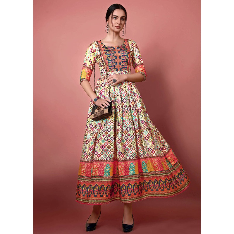 Multicolor Readymade Chinon Kurti - JD986590274