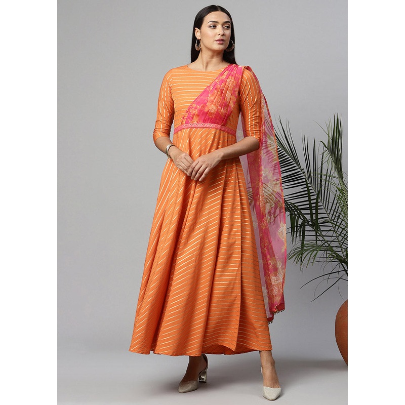 Orange Readymade Silk Woven Kurti - JD986590283