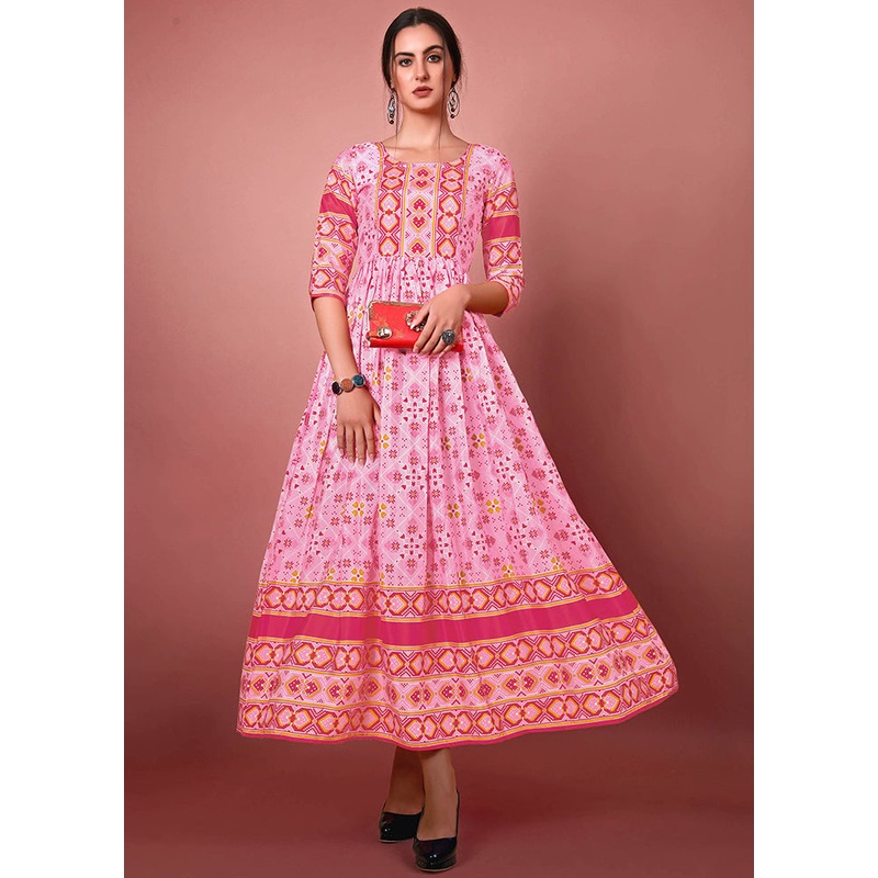Pink Readymade Chinon Kurti - JD986590272