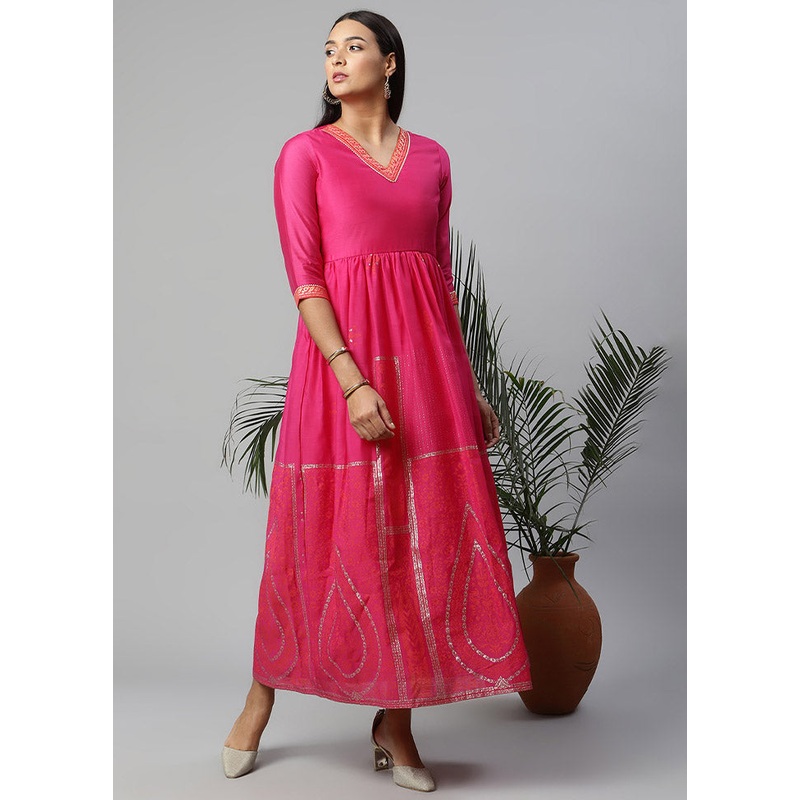 Pink Readymade Silk Woven Kurti - JD986590282