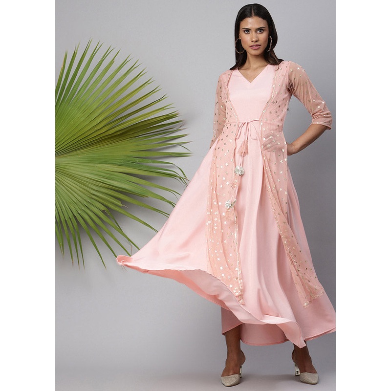 Pink Readymade Silk Woven Kurti - JD986590285