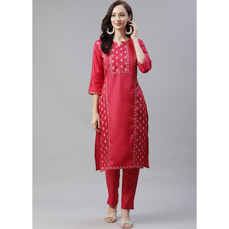 Pink Silk Kurti With Foil Printed Work - JD986590240