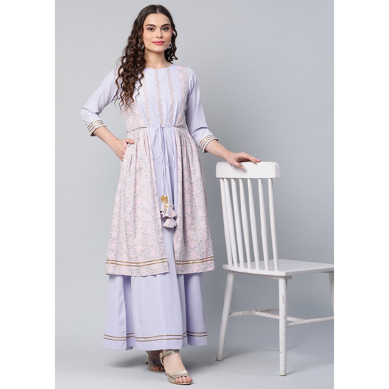 Powder Blue Readymade Silk Woven Kurti - JD986590280