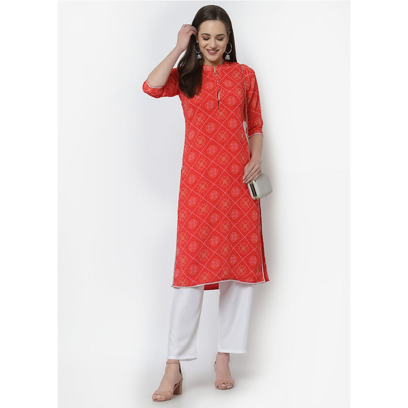 Red Readymade Georgette Digital Print Kurti - JD986590212