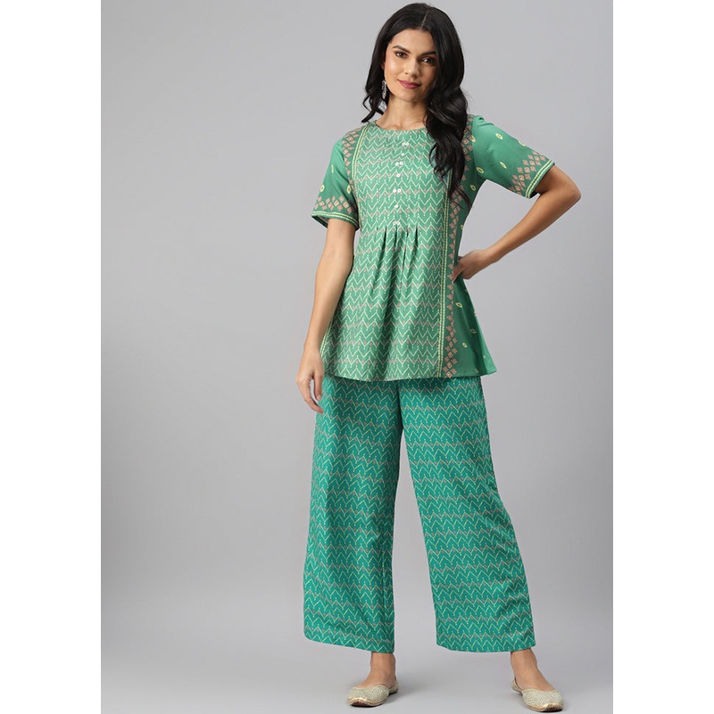 Sea Green Rayon Geometric Digital Print Kurti - JD986590226