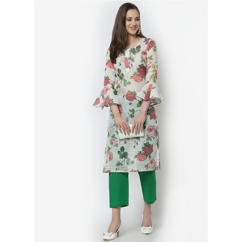 White Readymade Cotton Digital Print Kurti - JD986590215