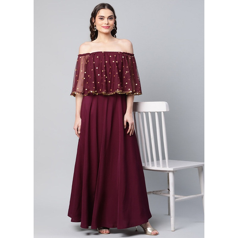 Wine Readymade Silk Woven Kurti - JD986590279