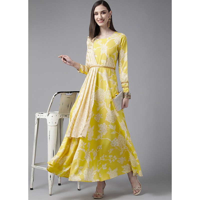 Yellow Readymade Silk Woven Kurti - JD986590291